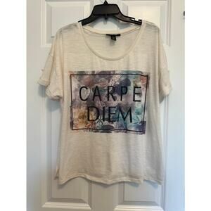 Style & Co Carpe Diem Graphic Tee Floral Print Size Large